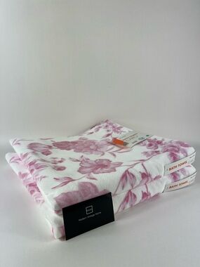 Caro Home Bath Towel Set Pink White Floral Soft Cotton Velour Set of 2 NEW